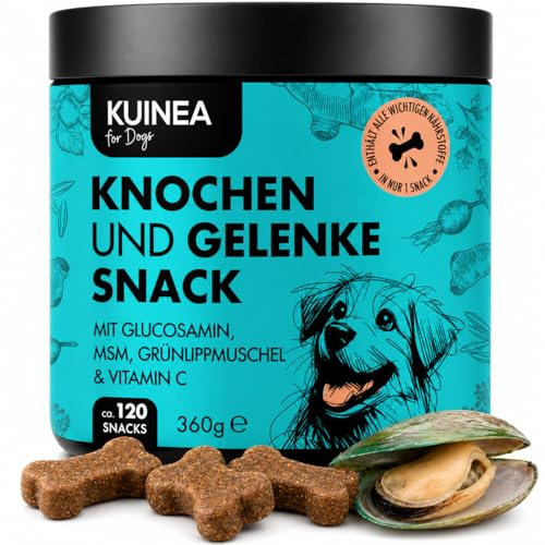 KUINEA Led, vitaminer för hundar – ca 120 behandlar (360 g) med grön läppskal, MSM, glukosamin och C-vitamin – utsökt ledvård utan socker och spannmål, grön läppsnäcka hund, led-tabletter hund
