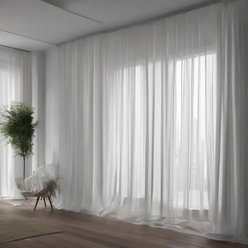 Gardinen Vorhangen Tende Bianche in Voile 200x280 cm (LxA) Altabadia Trasparenti Corte o Lunghe Moderne Lisce con Nastro Arricciato Cucite Pronte per il Soggiorno