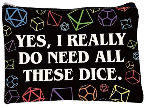 HYMC DND Dice Bag for Dungeons & Dragons - 21x15cm Compact Storage Pouch for Tabletop Gaming Accessories, Dice Sets & Role Playing Game Supplies (Black)