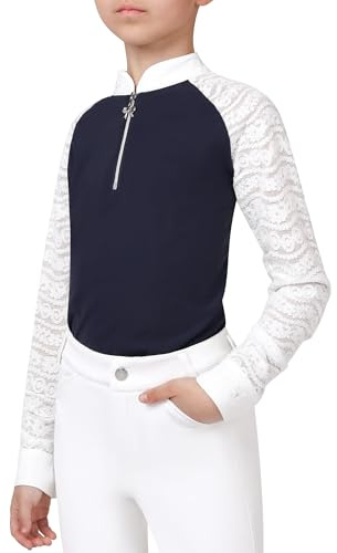 Charmsphere Girls Lace Equestrian Shirt, Long Sleeve Horse Riding Shirt