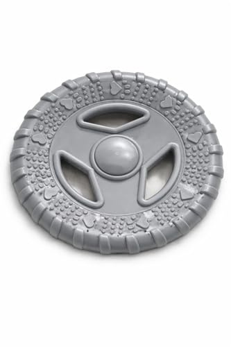 Pet Guru gummi hund frisbee-leksak, hållbar och flexibel, skonsam mot tänderna, 18 cm, för hämtning och bogsering, (grå, medium 18 cm)