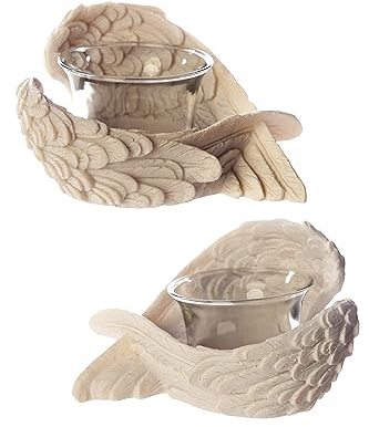 Puckator Angel's Wings Tea Light and Votive Candle Holder - Bathroom Fireplace Shelf Ornament - Tealight Holders - Glass - New Home Gifts - Living Room Accessories - Gothic Agel Gifts For Women