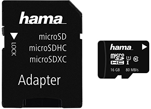 Hama microSDHC 16GB Class 10 UHS-I 80MB/s Karte inkl. SD Adapter