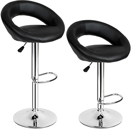 tectake® Lot de 2 Tabouret Bar rembourrés avec Dossier, Assise 63-83 cm, Chaise de Bar revêtement Cuir synthétique, Tabouret de Bar Chaises Hautes, Pivotant à 360°, Repose Pied, Chaise Haute Cuisine