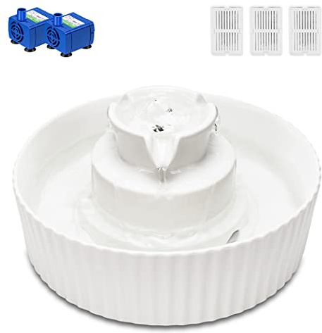 Ceramic Cat Water Fountain, 2.1L/71oz Cupcake Pet Water Fountain for Dog and Cat Indoor, 2 Ultra Quiet Pumps & 3 Filters