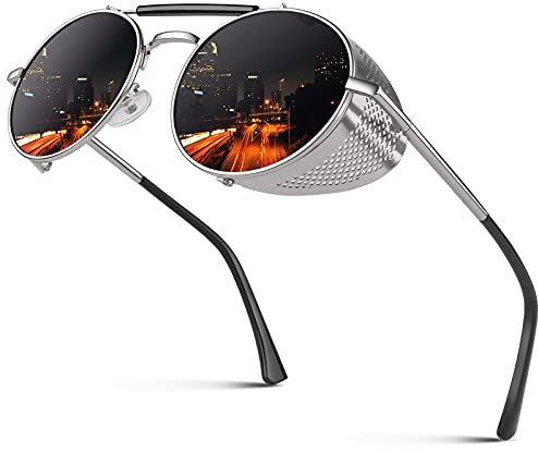 Polariserade solglasögon för dam herr Steampunk Retro runda Unisex glasögon UV400,2021 Nya trendiga sido skydds glasögon gotiska solglasögon CGID