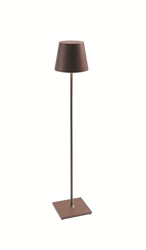 Zafferano, Poldina XXL, Lampada da Terra Ricaricabile e Senza Fili con Controllo Touch, Adatta per Salotto ed Esterni, Dimmer, 2700-3000 K, Altezza Regolabile 69-150 cm, Colore Corten