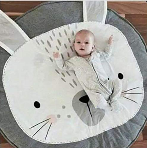 KIKOM Krabbeldecke Cartoon Tier Spielmatte - Weiche Baumwolle Schlafteppich für Baby Kinder 90CM (Graues Kaninchen)