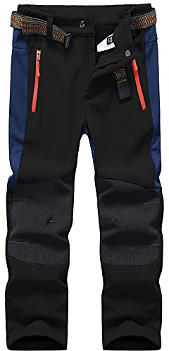DAFENGEA Kids Snow Ski Pants Hiking Boys Girls Outdoor Waterproof Windproof Fleece Warm Snowboard Pants,KZ2068-Black-12Y