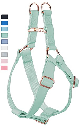 Mjukt läder inget drag hundsele – justerbar step-in-hundsele med roséguld slitstarkt metallspänne, Freedom nylon hundgrimma västar för små medelstora hundar enkel promenadträning (grön, M)