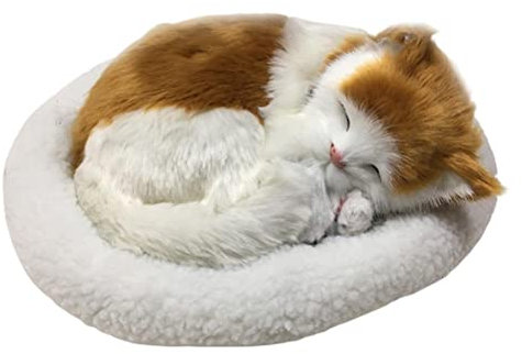 Jouet Réaliste Chat Endormi Qui Respire,Jouet De en Peluche De Chats Endormi De Simulation Mignonne,Simulation De Chat Respirant en Peluche avec Tapis,Jouets Créatifs en Le Bureau
