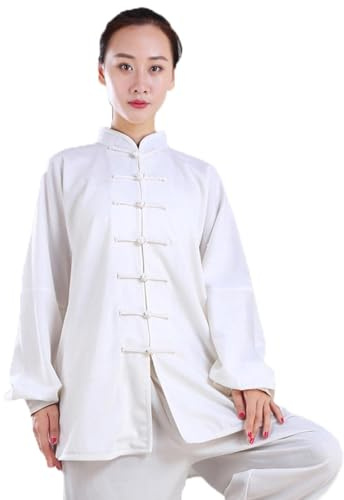 Tenue de Tai chi Kung fu et Qi Gong Homme Femme Coton et Lin Arts Martiaux Costume Chine Traditionnels Wing Chun Tai Chi Uniformes,White-L