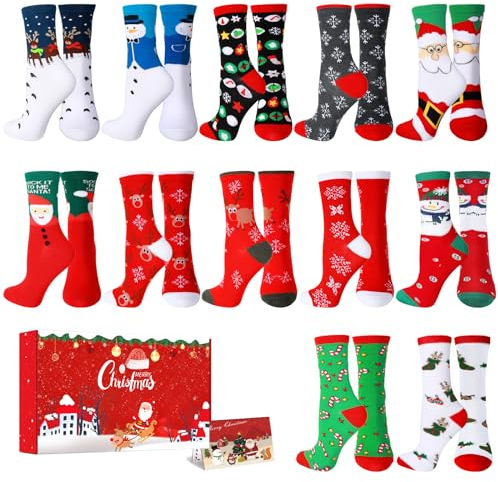 Weihnachtssocken Kuschelsocken Flauschig Lustige Weihnachtsmotiv weihnachten Festlicher Christmas socks Baumwolle Adventskalender Winter Warme Bett Socken für Damen Kinder Mädchen