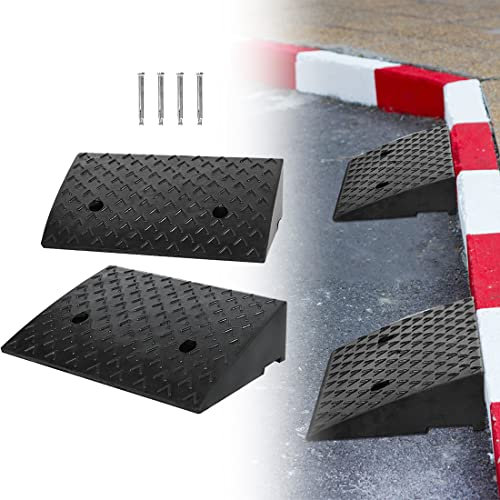 TRMLBE Bordsteinrampe 2er Gummi Auffahrrampe 11cm Hoch Gummirampe Schwarz Anti-Rutsch-Oberfläche Gummikeil Rollstuhlrampe Auffahrkeile für Auto, Rollstuhl, Wohnmobil, Motorrad, Fahrrad, Roller