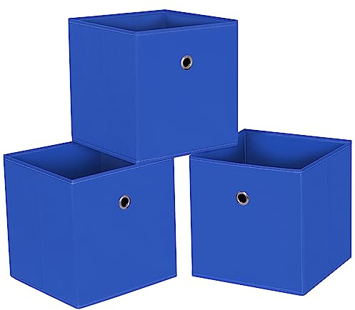 NieEnjoy Lot de 3 cubes de rangement pliables en tissu avec poignées pour organiseur de maison - 27,9 cm (bleu foncé)