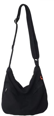 HAN-LBG Bolsos tipo hobo con bandolera para mujer, bolso de mensajero de lienzo con bandolera y para el hombro, ideal para viajes, senderismo, trabajo, Negro, Talla única