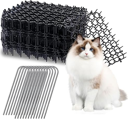 LSRVNM 15 Stück Dornengitter Tier-Barriere Katzenabwehr Matte mit 12 Gartennägel, Katzenschreck Gitter Dornengitter Gegen Katzen Katzengitter mit Spikes