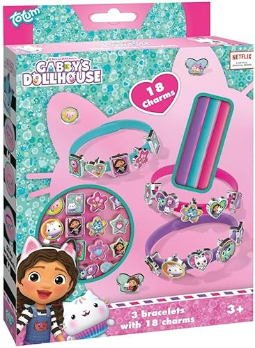 Totum Gabbys armbandsset med 18 olika hängsmycken – berlockhängsmyckesset perfekt som barngåva och flicktillbehör, konst- och hantverkssmyckestillverkning, för åldrarna 3+