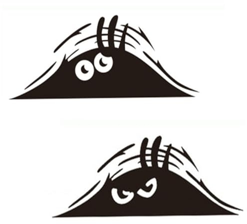 2 Stück Funny Peeking Monster Cartoon Auto-Aufkleber Badge Aufkleber aus Vinyl, selbstklebend, Set mit Aufklebern, Peeking Elf Smile and Anger Autoaufkleber für Autofenster Stoßstange Laptop Motorrad