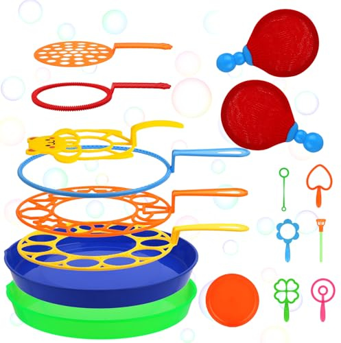 Roberly 17 PCS Big Bubble Wands Toys Set, Tray, Soft Racket, Bulk Funny Bubbles Making Toys for Kids Summer Outdoor Activities Game Birthday Party Favors