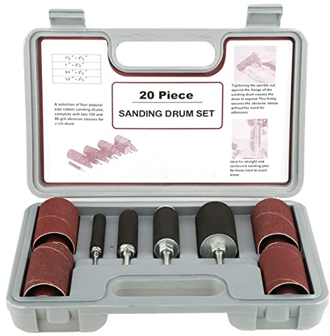 Jeu de Rouleaux de Ponçage, 20 Pièces, Jeu de Manchons de Ponçage, Tambour de Ponçage, Kit de Perçage, Ponceuse à Broche, Cylindre de Ponçage pour Outils électriques, Accessoires