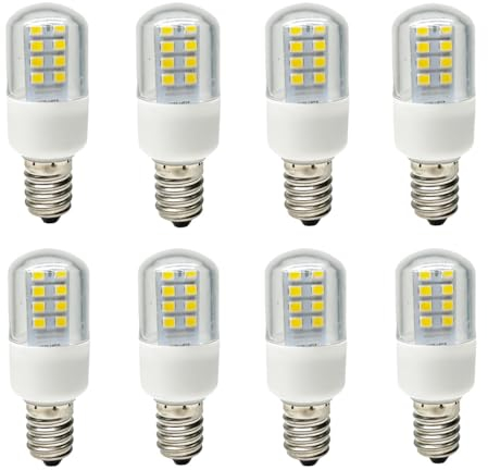 ALIVIM 8 Stück T22 E12 110V 220V Mini LED Mais Glühbirne Kühlschrank Dunstabzugshaube Nähmaschine Mikrowellenherd Licht Lampe,Cold white,110V