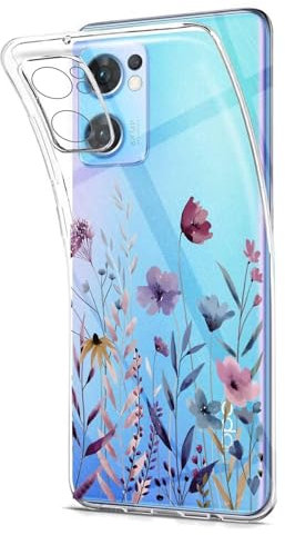 Kaywzo Funda para OPPO Find X5 Lite,Transparente TPU Carcasa con Patrones de Flores Pintadas,Ultra Delgado Mujeres Silicone Phone Protección Case Cover-4