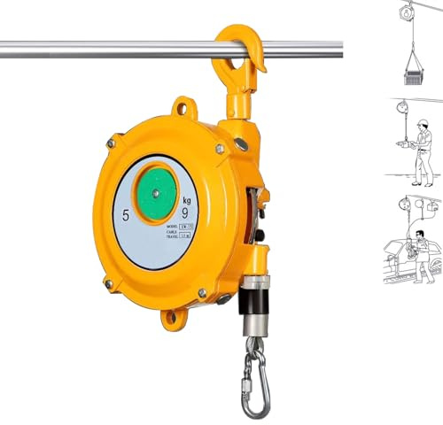 Federzug Balancer, Einziehbarer Federzug für Werkzeug, 1-3/3-5/5-9kg Spring Balancer mit 1.5m Langes Anti-Rotations-Drahtseil, Ideal für Montagelinie und Werkstatt (5-9kg mit Schloss)