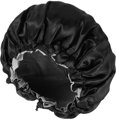 Satin Dusch kappe für Männer, wasserdichte Doppels chicht Bad kappe Verstellbare Dusch kappen mit Kunststoff futter für langes Haar (schwarz)