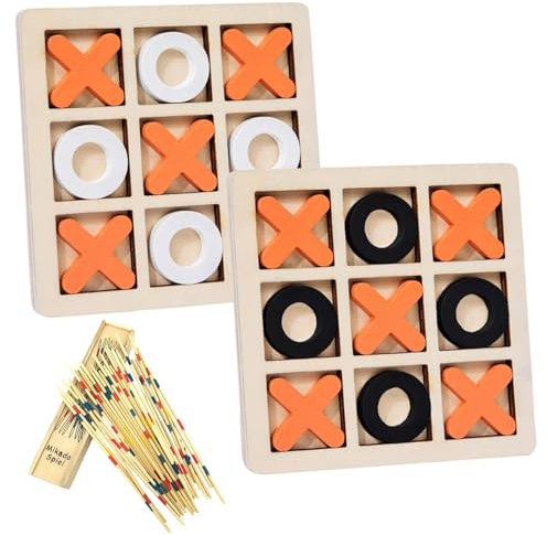 Laralily 2 Sätze Tik Tak Toe Mikado Spiel Klassichen Spielen Aus Holz mit 1 Mikado Spiel Ausgewähltes Hochwertiges Holz Exquisite Details,Puzzle-Kampfspiele geeignet für Familientreffen Camping.