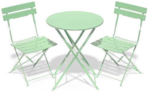 RELAX FIELD Folding Bistro Table and Chairs Set of 2, Balcony Furniture, Outdoor Garden Bistro Set for 2, Small Garden Furniture Set 3 Piece, Green