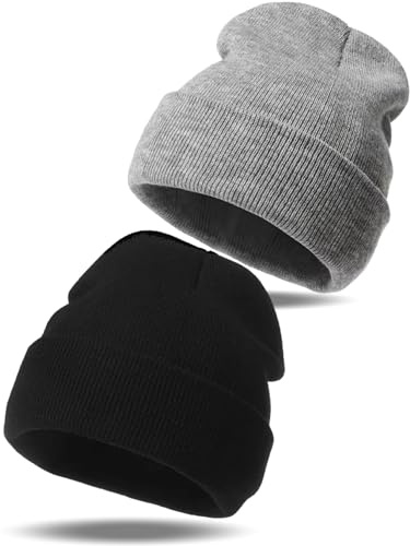 2 Pezzi Cappello Uomo Invernale Berretto Donna in Maglia Nero e Grigio