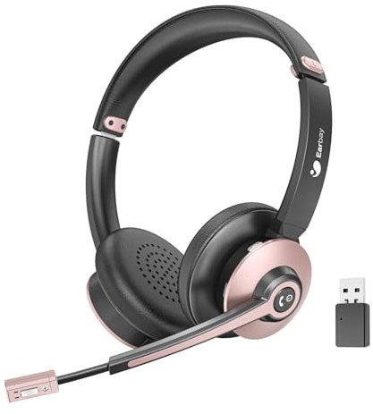 Wireless Headset with Mic for Work, Bluetooth Headphones with Microphone Noise Canceling & USB Dongle, Handsfree 26+ Hours Battery & Mute Button, for Office/Call Center/Laptop/MS Teams/Conference
