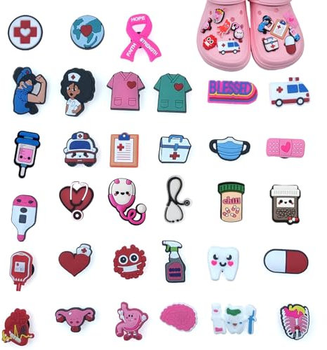 33 Stück Anstecker Kompatibel mit Crocs,Sticker,Anstecker Medizin Kompatibel mit Crocs Krankenschwester Medizin Schuhanhänger für Clogs,Anstecker Disney Schuhe DIY Dekorationen