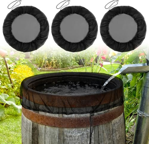 Muyohix 3 Pièces Filet pour Citerne de Pluie, 80 cm Filet pour Citerne de Pluie avec Cordon de Serrage, Housse pour Tonneau de Pluie Ronde, Protection Contre Les Moustiques et Les Feuilles