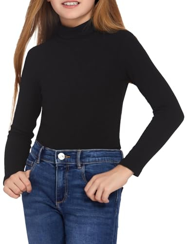 Arshiner Girls Fitted Turtleneck Black Top Kids Long Sleeve Shirt Soft Breathable Ribbed High Neck Shirt for Fall Winter Clothes Layering Base Layer Ages 13–14