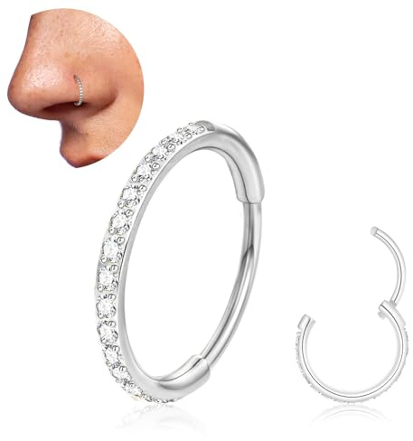 Anello nasale in titanio da 20 g, per uomo e donna, con cerniera, in argento e oro, con zirconi per l'orecchio superiore, trago, daith conch, helix, setto nasale, 6mm, Acciaio inossidabile, Zirconia