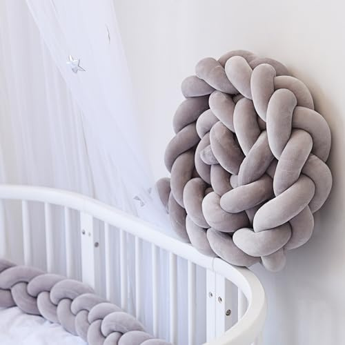 GYCF Cuscini Annodato, Serpente Letto Cuscino Nodo, Letto a Treccia Cuscino, Cuscino Coccoloso Soffice Intrecciato, Paracolpi Sponda Sponde Anticaduta,Grigio,2.5 m