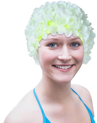 Cuffia da bagno da donna – Copricapo con fiori di fiori, cappello da bagno retrò fatto a mano | Elegante accessorio impermeabile per la copertura dei capelli per le vacanze in piscina, lungo, corto