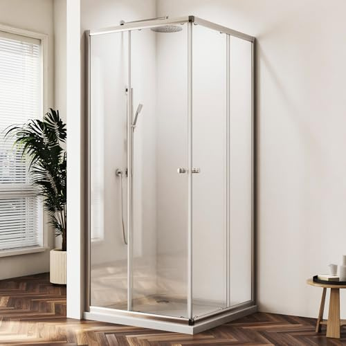 Duschkabine Schiebetür Eckeinstieg Duschkabine mit Schiebetüren 6mm ESG Glas Duschschiebetür Eckeinstieg Duschabtrennung Duschwand (80x90x185cm)