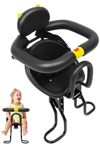 DioPaiB Asiento infantil delantero para bicicleta, asiento de seguridad extraíble con respaldo, longitud del asiento ajustable 40-56 cm, para niños de 1 a 5 años, adecuado para bicicletas de montaña