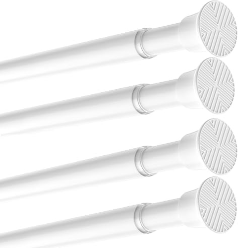 Zipglo Shower Curtain Pole 76-162 cm Adjustable Telescopic Rod Extendable Curtain Poles, Tension Rods for Curtains No Drill Shower Curtain Rail for Bathroom, White 4Pcs