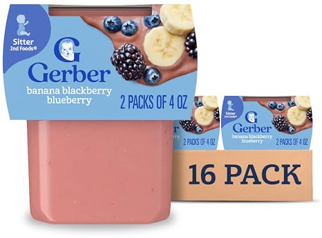 Gerber Stage 2 Banana Blackberry Blueberry Baby Food, 4 Oz, 16 Pack