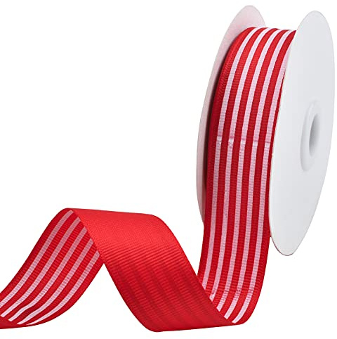 WANDIC Ruban à rayures rouges et blanches, 22 m de ruban gros-grain pour emballage cadeau, loisirs créatifs, décoration de fête de mariage