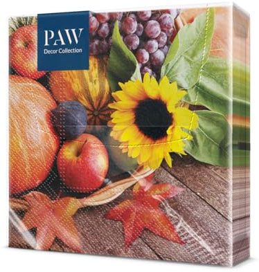 PAW - Tovaglioli di Carta Colorati (33 x 33 cm) I 20 Pezzi I Tovaglioli Compleanno I Autunno, Frutta, Mele I Tovaglioli di Carta Decorati per Compleanni e Feste I Autumn Treasures