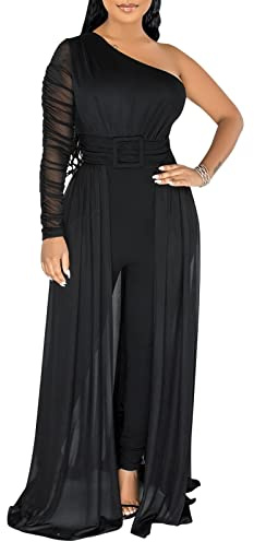 chicyes Women's Jumpsuits Dressy Date Night Rompers Long Sleeve Bodycon Pants Birthday Party Outfits Clothes Black