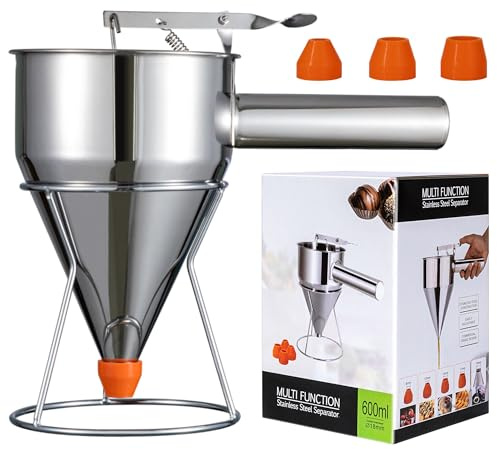 MyLifeUNIT Pancake Batter Dispenser, 20oz Multi-Caliber Stainless Steel Funnel Cake Dispenser with Stand for Pancakes, Cupcakes Any Baked Goods