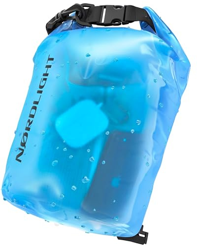 Nordlight Dry Bag och vattentät väska - (5L, Blå) Vattentät packväska med rullstängning och axelrem | Simning, strand, kanotpaddling, stå upp paddling, dykning