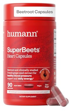 Humann SuperBeets Beet Root Capsules Quick Release 1000mg, Helps Support Nitric Oxide Production, Blood Pressure Support, Heart Health, Contains Non-GMO Beetroot Powder, Studied Antioxidants, 90 Count