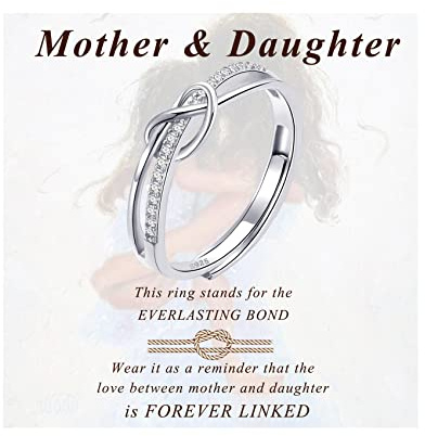 MOROTOLE To My Daughter Sterling Silver Ring, Love Knot Silver Ring for Women Forever Linked Mum And Daughter Rings Adjustable Thumb Rings Mother Gifts